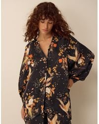 Monsoon - Clemence Seraphine Floral Print Satin Blouson Blouse Black - Lyst