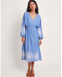Monsoon - Tabitha Embroidered Denim Dress Blue - Lyst