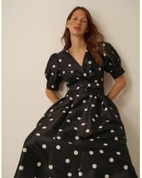 Monsoon - Women's Black Polka Dot Amara Belted Midi Dress, Size: 8 - Lyst