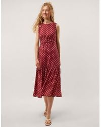 Monsoon - Claire Polka Dot Midi Dress Red - Lyst