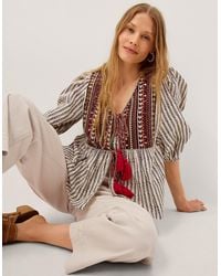 Monsoon - Laila Embellished Print Blouse Ivory - Lyst