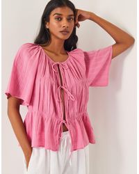Monsoon - Marlee Short Sleeve Tie-front Top Pink - Lyst