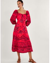 Monsoon - Paola Palm Print Dress With Lenzingtm Ecoverotm Red - Lyst