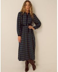 Monsoon - Bella Velvet Check Print Midi Dress Blue - Lyst
