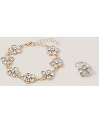 Monsoon - Diamanté Flower Bracelet & Ring Set - Lyst