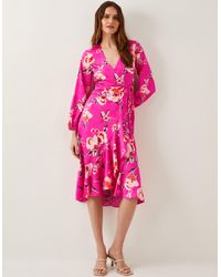 Monsoon - Meredith Floral Midi Wrap Dress Pink - Lyst
