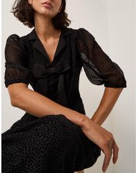 Monsoon - Mae Polka Dot Devoré Midi Dress Black - Lyst