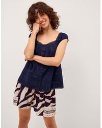 Monsoon - Olivia Lace Trim Top Blue - Lyst