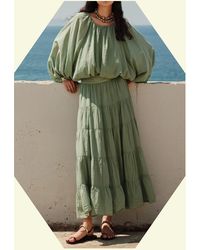 Monsoon - Devotion Twins Sage Tiered Midi Skirt Green - Lyst