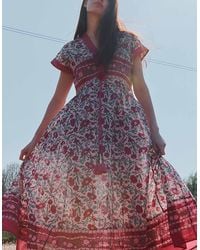 Monsoon - East Lessi Hand-woodblock Border Print Dress Red - Lyst