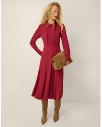 Monsoon - Women's Burgundy Zoe Pointed Collar Jersey Midi Dress, Size: 18 - Lyst