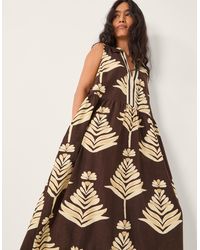Monsoon - Pamela Linen Blend Leaf Print Midi Dress Brown - Lyst