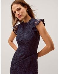 Monsoon - Gina Floral Lace Midi Dress Blue - Lyst