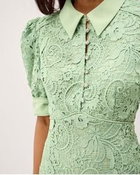 Monsoon - Bridget Puff Sleeve Lace Midi Dress Green - Lyst