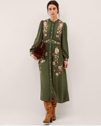 Monsoon - Amelie Floral Embroidered Midi Dress Green - Lyst