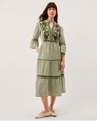 Monsoon - Gaia Embroidered Gingham Midi Dress Green - Lyst