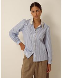 Monsoon - Quinn Lace Collar Stripe Shirt Blue - Lyst