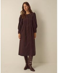 Monsoon - Cosima Long Sleeve Scallop Corduroy Midi Dress Brown - Lyst
