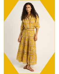 Monsoon - Petite Mendigote Jill Paisley Tiered Midi Skirt Yellow - Lyst