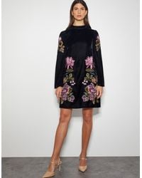 Monsoon - Freya Embroidered Velvet Tunic Dress Black - Lyst