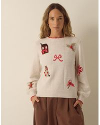 Monsoon - Cara Crew Neck Christmas Jumper Ivory - Lyst