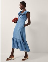 Monsoon - Women's Blue & White Ruffled Dottie Sleeveless Midi Dress, Size: Xxl - Lyst
