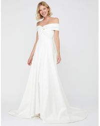 Monsoon Hannah Bardot Satin Bridal Dress Ivory - White
