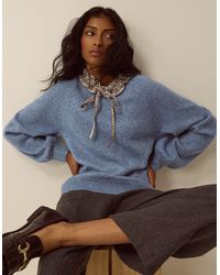 Monsoon - Corie Check Ruffle Collar Jumper Blue - Lyst
