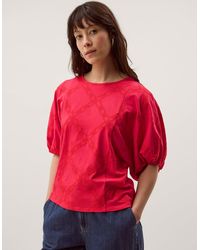 Monsoon - Ellie Puff Sleeve Embroidered Jersey Top Red - Lyst