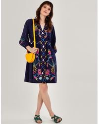 Monsoon - Pineapple Embroidered Dress Blue - Lyst