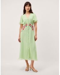 Monsoon - Coraline Floral Embroidered Midi Dress Green - Lyst