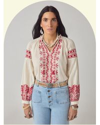 Monsoon - Maison Hotel Antonella Floral Embroidered Blouse Red - Lyst