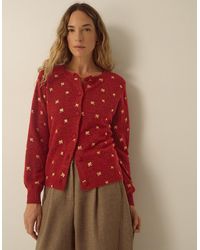 Monsoon - Fee Foil Bow Crew Neck Cardigan Red - Lyst