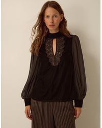 Monsoon - Jo Embroidered Velvet Top Brown - Lyst