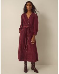 Monsoon - Allison V-neck Belted Corduroy Midi Dress Red - Lyst