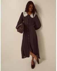 Monsoon - Shae Lace Collar Polka Dot Midi Dress Brown - Lyst