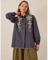 Monsoon - East Cora Floral Embroidered Cotton Shirt Blue - Lyst