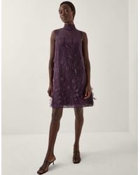 Monsoon - Women's Dark Purple Appliqué Cassidy Sleeveless Mini Dress, Size: 14 - Lyst