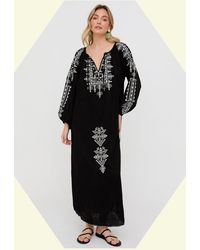 Monsoon - Raffya Aurelia Embroidered Maxi Kaftan Dress Black - Lyst