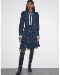 Monsoon - Novie Polka Dot Mini Shirt Dress Blue - Lyst