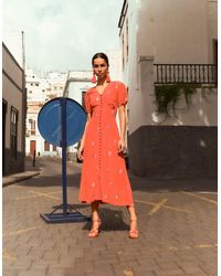 Monsoon - Ollie Embroidered Tea Dress In Sustainable Viscose Orange - Lyst