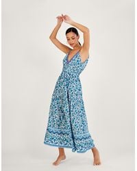 Monsoon - Floral Print Strappy Maxi Dress With Lenzingtm Ecoverotm Blue - Lyst