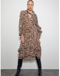 Monsoon - Allegra Pussybow Leopard Print Midi Dress Brown - Lyst