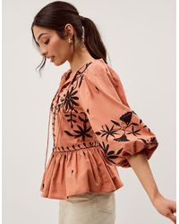Monsoon - Freya Puff Sleeve Embroidered Top Orange - Lyst