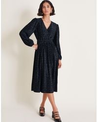 Monsoon - Shiloh Plisse Spot Midi Dress Black - Lyst