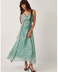 Monsoon - Giselle Floral Print Bow Midi Dress Green - Lyst