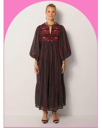 Monsoon - Maison Hotel Isadora Paisley Stripe Midi Dress Red - Lyst