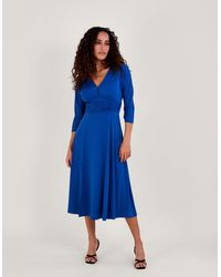 Monsoon - Ring Detail Ruched Jersey Midi Dress Blue - Lyst