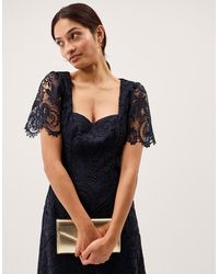 Monsoon - Harper Square Neck Lace Midi Dress Blue - Lyst