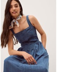 Monsoon - Delia Square Neck Denim Midi Dress Blue - Lyst